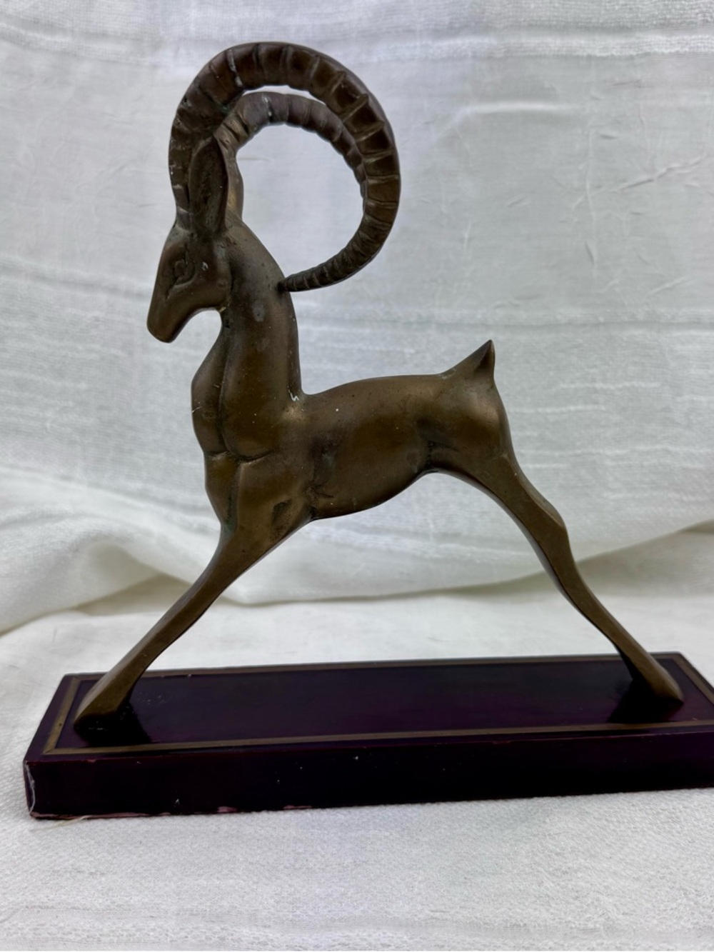 Vintage Brass Antelope/Gazelle with Wooden Base by San Pacific San Francisco (E)